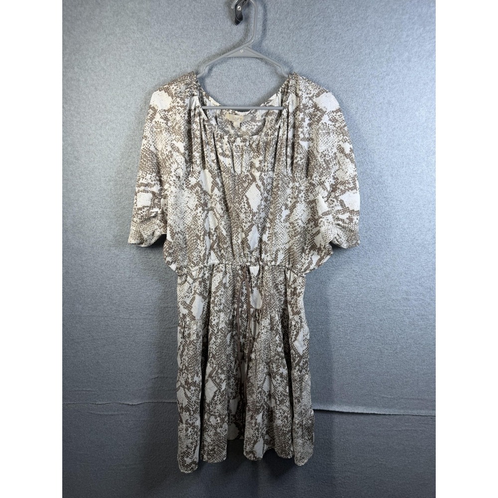 LOFT Dress Womens XS Brown Snake Print Belted Fit & Flare Knee Length Dolman